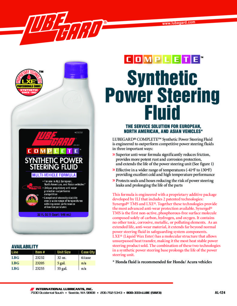 Complete Synthetic Power Steering Fluid Lubegard